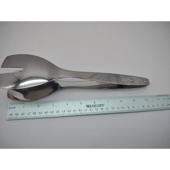 Vintage MCM Teak Wood Salad Serving Bowl, with Wood & Steel Tongs, READ - Picture 12 of 17